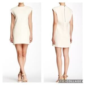 Helmut Lang Erosion Pockets Cotton Wool Textured Mini Sheath Cream Ivory Dress 2